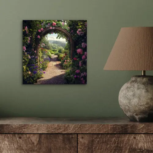 Doorkijk - Landschap - Bloemen - Rozenboog - Natuur aluminium wit klein -sfeer2