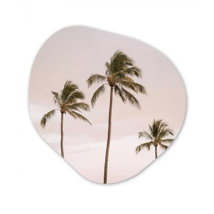 Palmbomen - Zonsondergang - Roze Wandcirkel Organisch Forex 3mm klein -3d
