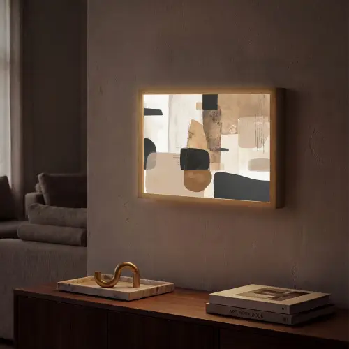 Vlakken - Abstract - Zwart - Strepen Light Box met batterij (Wandlamp) middel -sfeer1