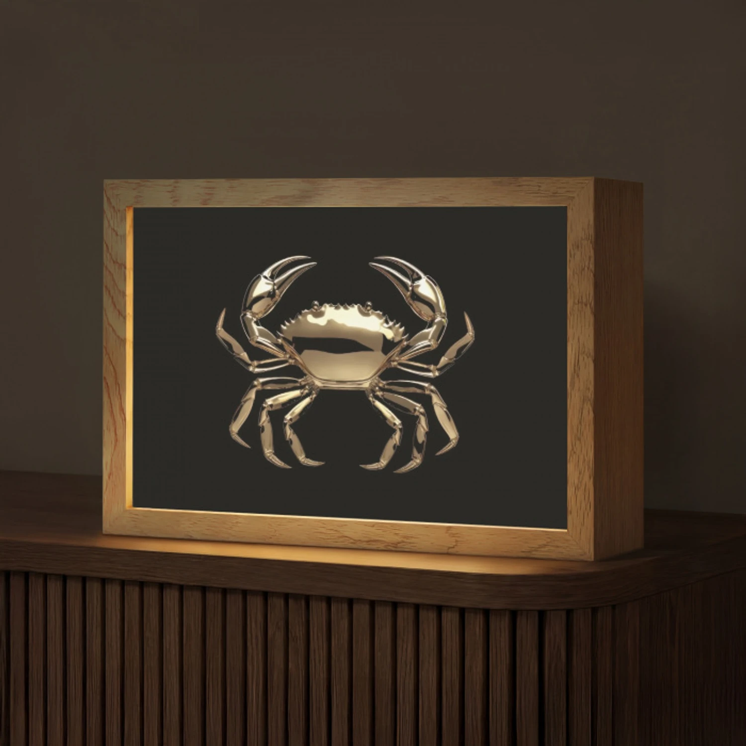 Goud - Krab - Dieren - Zwart Light Box met kabel (Tafellamp) klein -z3d_website