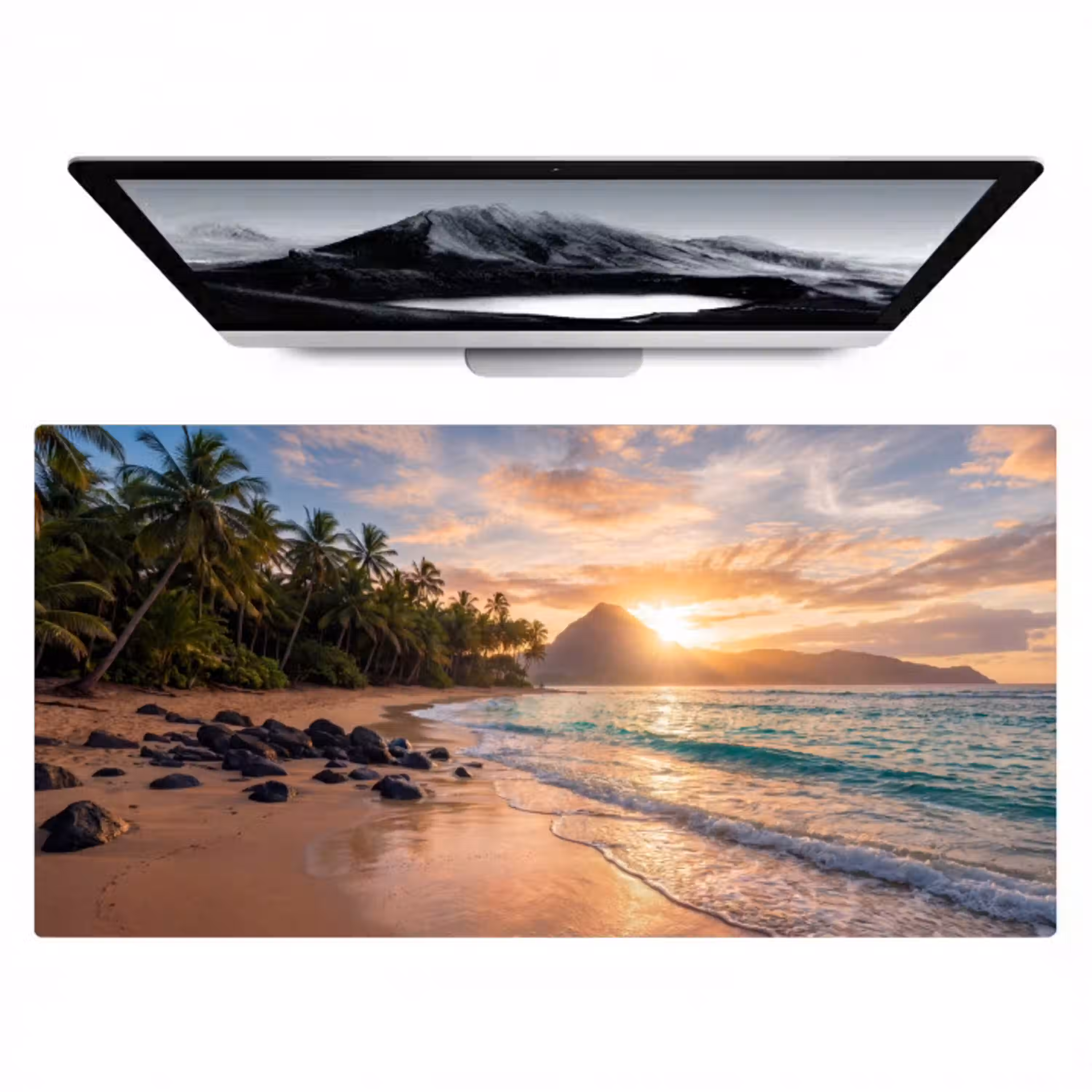 Zee - Berg - Landschap - Tropisch - Goud Muismat XXL klein -zzz3d