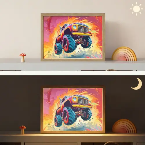 Monstertruck - Auto - Jongens - Kleurrijk Light Box met batterij (Wandlamp kind) middel -sfeer3_kind
