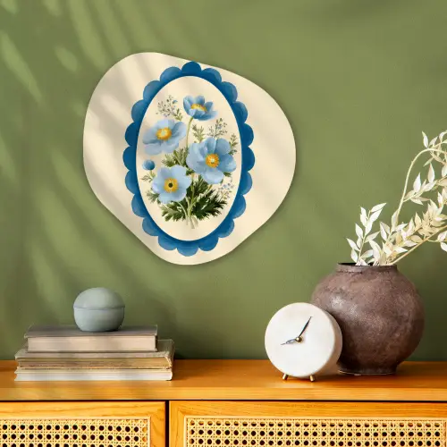 Lijst - Bloemen - Lichtblauw - Illustratie Wandcirkel Organisch Forex 3mm klein -sfeer2
