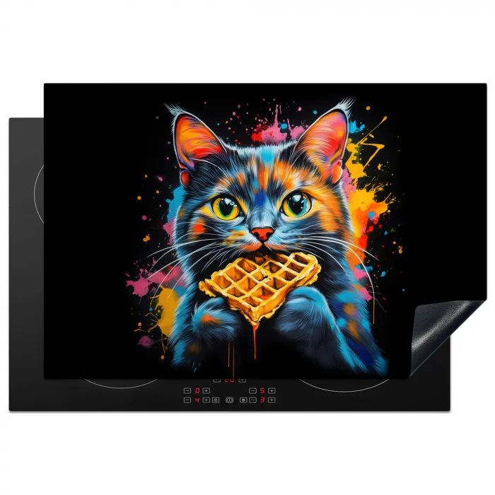 Kat - Graffiti - Kleurrijk - Wafel - Eten Inductie beschermer vinyl 3mm klein -3d