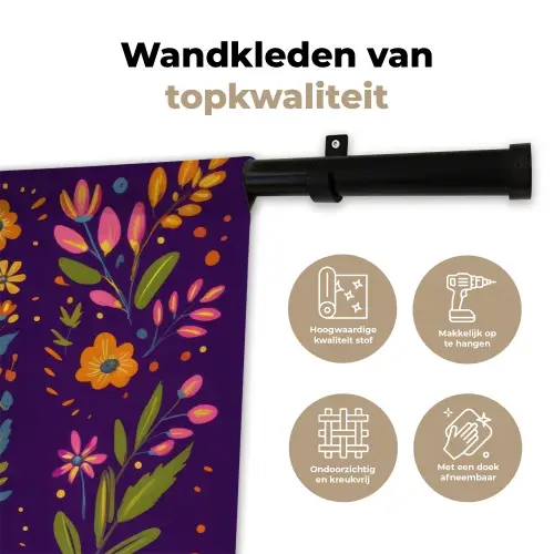 Kever - Felgekleurd - Bloemen - Bladeren Wandkleed katoen klein -sfeer2
