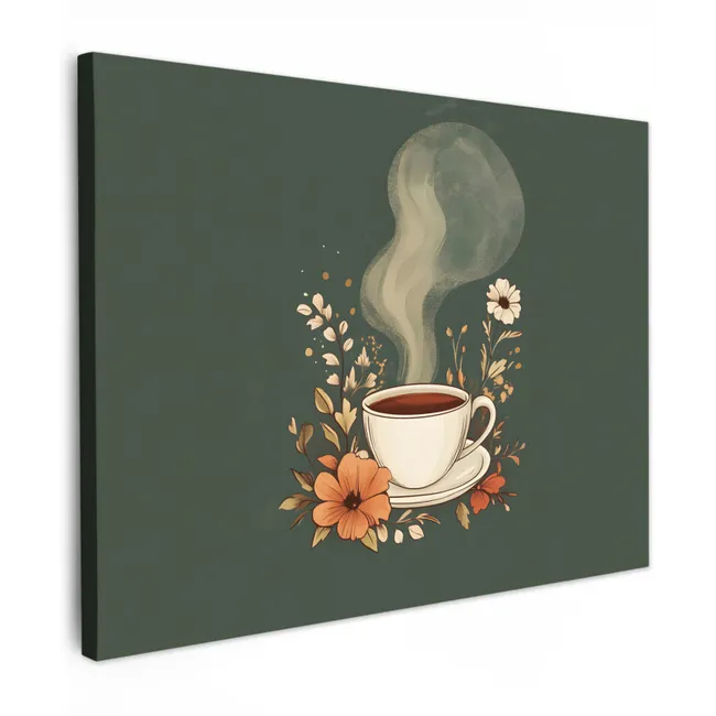 Canvas Print - Cup - Flowers - Green - Coffee