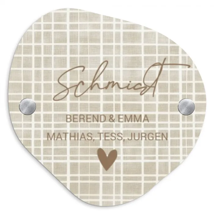 Beige raster - Sierlijk Naambord Organisch middel -3d