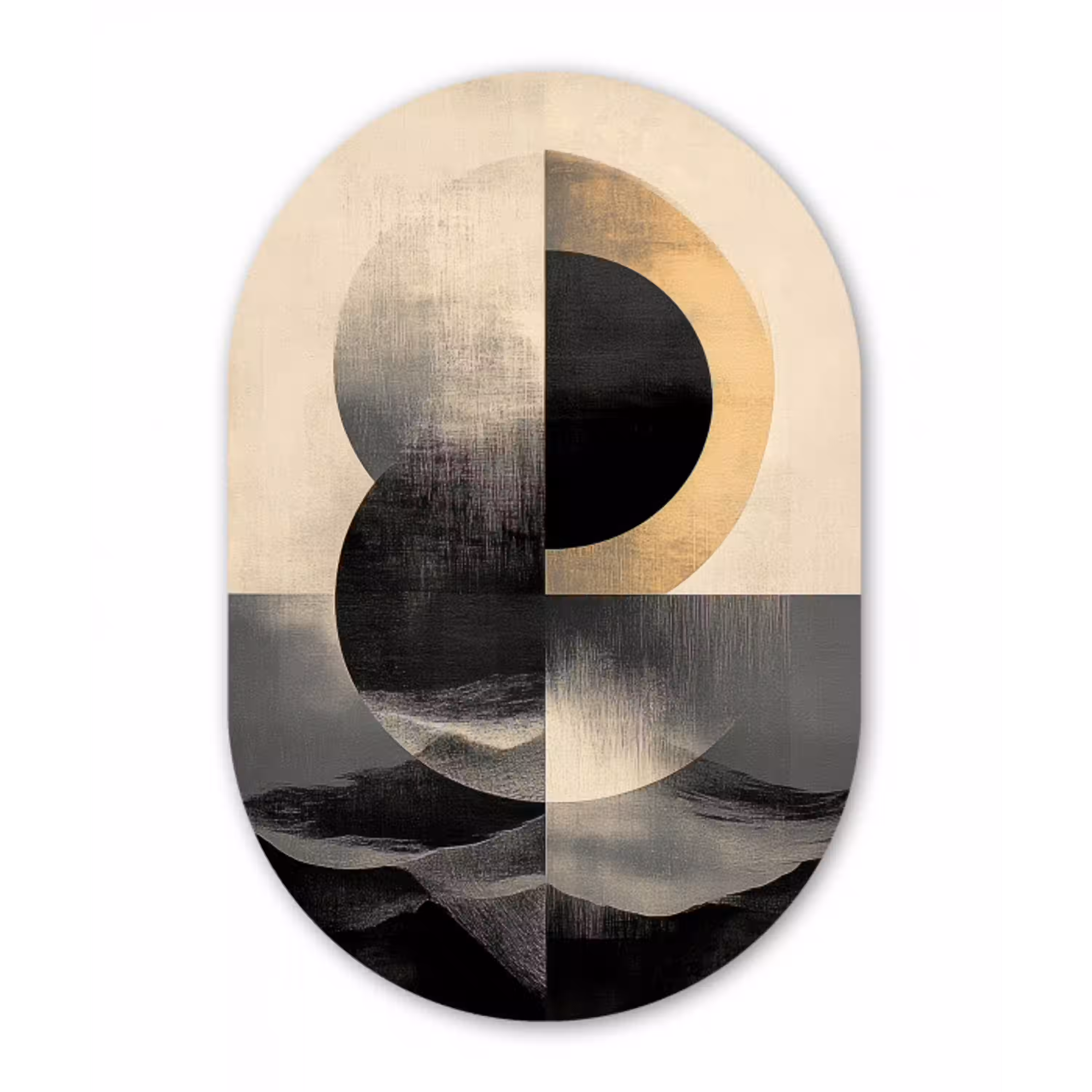 Cirkels - Schaduw - Abstract Wandcirkel Ovaal Aluminium middel -3d