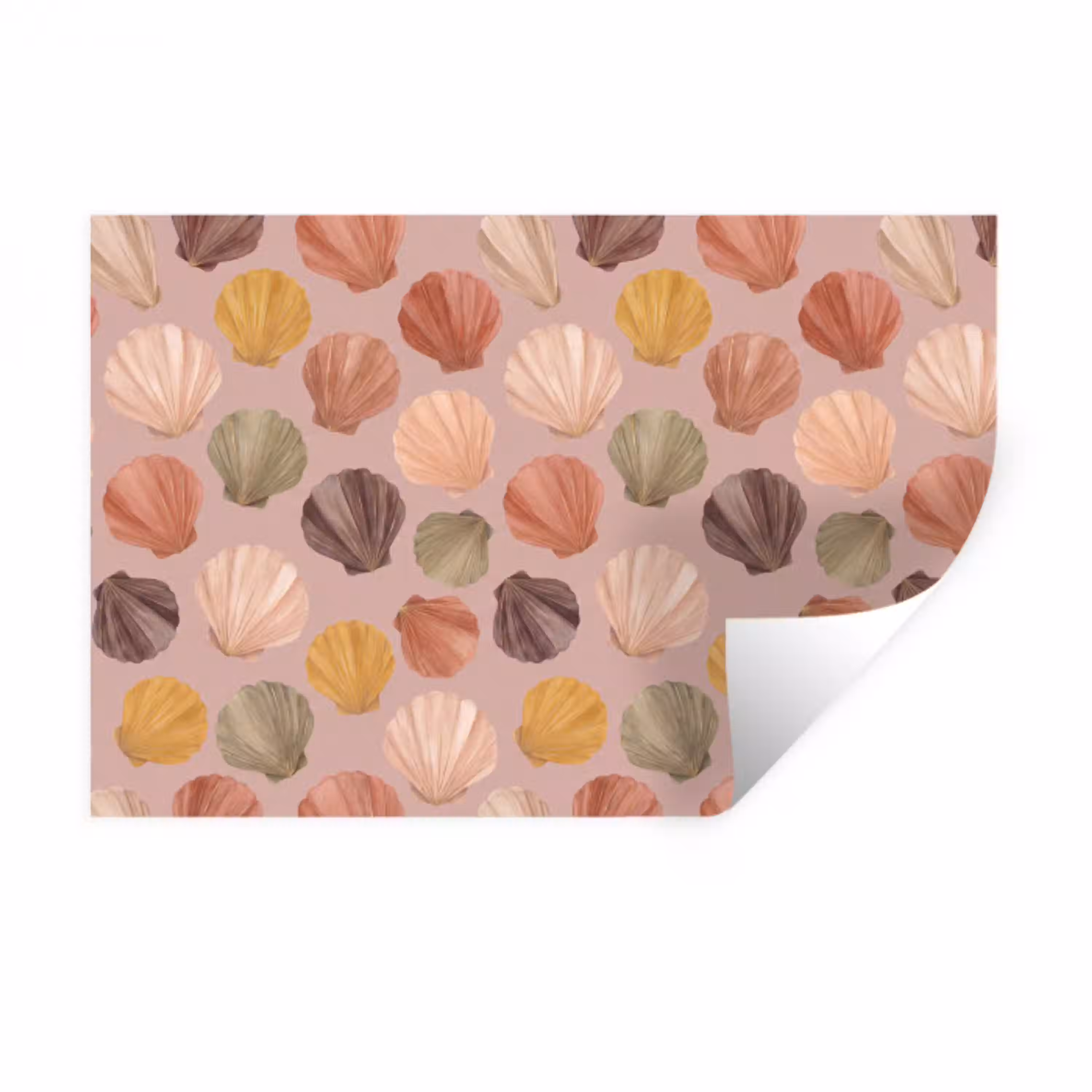Schelp - Patroon - Zee - Aquarel - Aardetinten Muursticker klein -3d