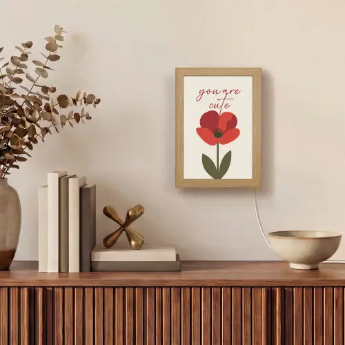 Klaproos - Bloem - Rood - Valentijn Light Box met kabel (Tafellamp) klein -sfeer2