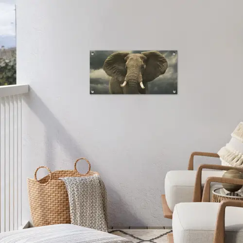 Afrikaanse olifant tegen de donkere wolken tuinposter los doek klein -sfeer8