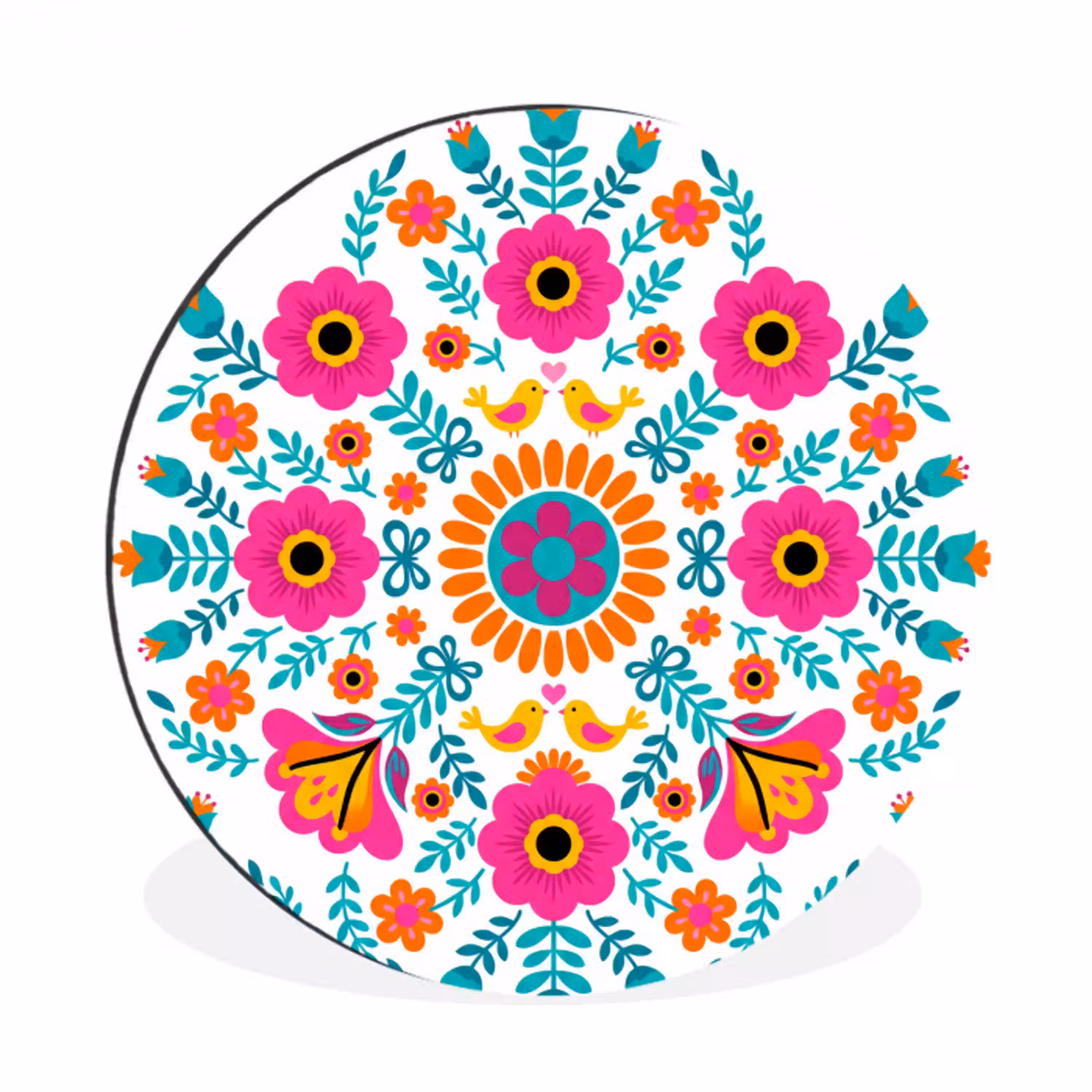 Bloemen - Vogel - Patroon - Kleurrijk - Modern Wandcirkel aluminium klein -3d