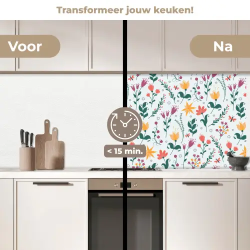 Patronen - Bloemen - Bladeren keuken achterwand 2 middel 871 -voor-na2_NL