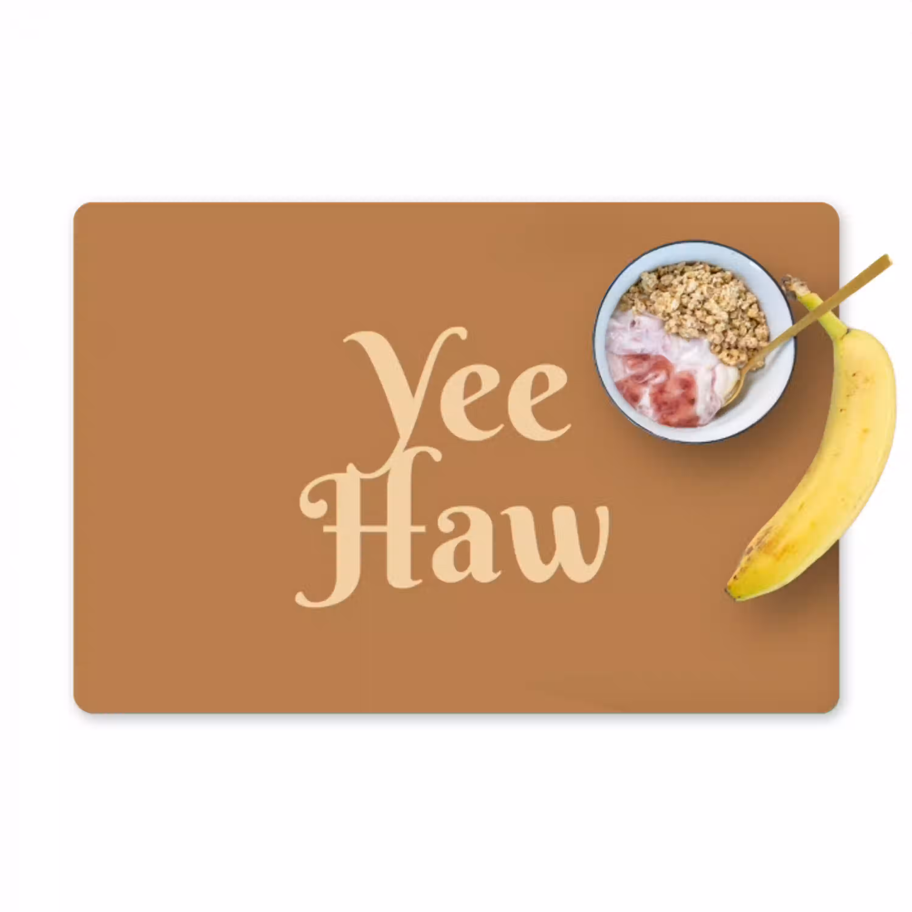 Yee haw - Bruin - Minimalistisch Placemat vinyl groot -zzzproduct_Kitchenyeah-website
