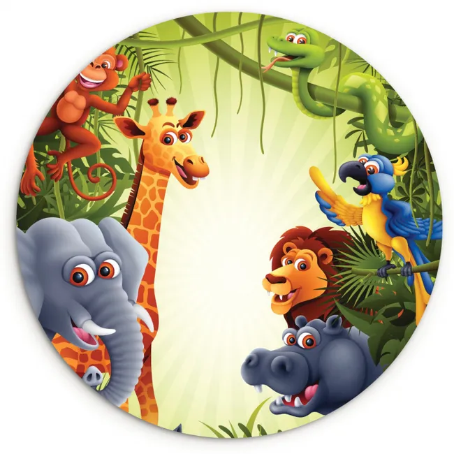 Jungle - Jongens - Meiden - Baby - Olifant - Leeuw - Giraf Wandcirkel kunststof plaat 5mm dik klein -3d