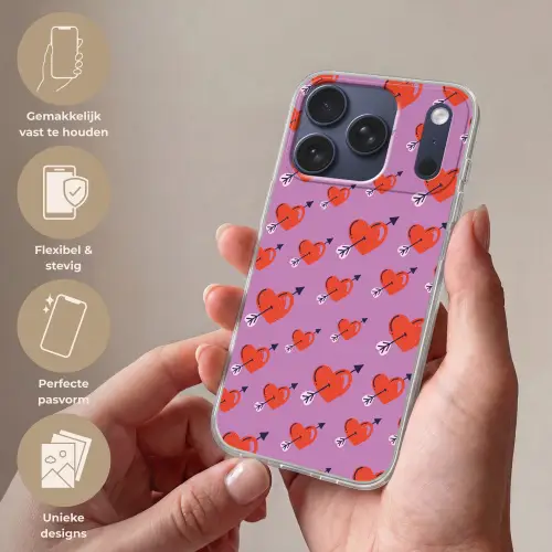 Hartjes - Rood - Paars - Print - Liefde Telefoonhoesje iPhone 17 Pro klein -sfeer3_NL