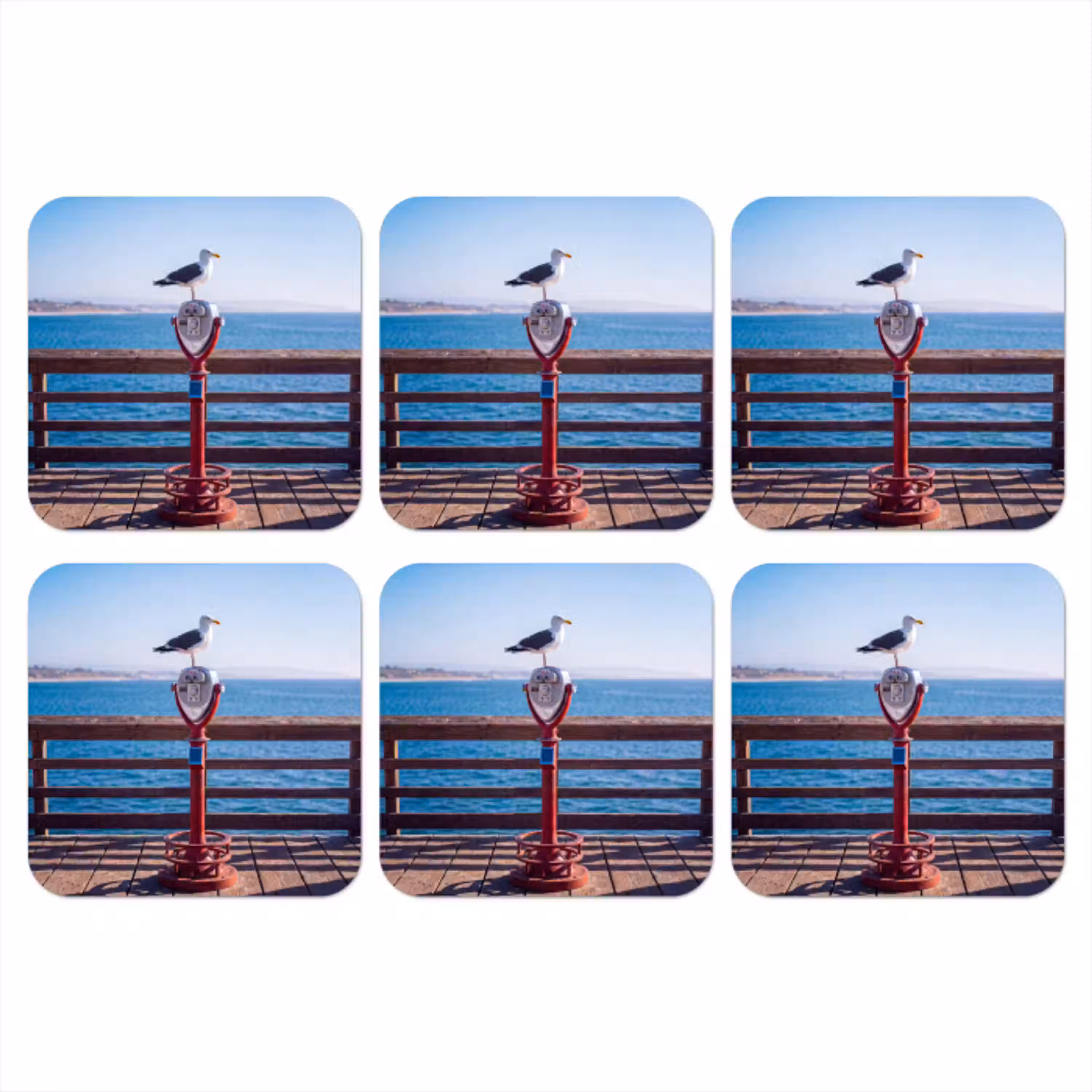 Vogel - Verrekijker - Kust - Zee - Blauw onderzetter kurk middel -3d