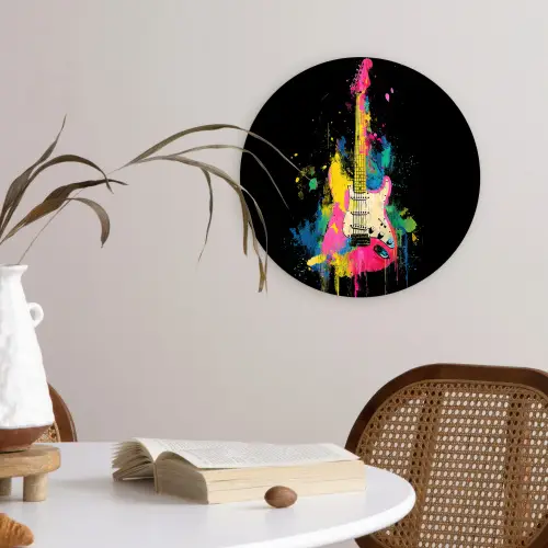 Gitaar - Kleurrijk - Verf Wandcirkel kunststof plaat 5mm dik klein -sfeer4