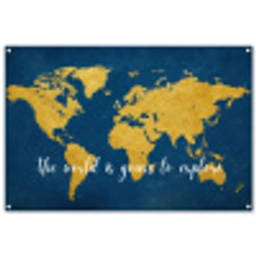 Blauw - Wereldkaart - Quote - Explore tuinposter los doek groot -3d