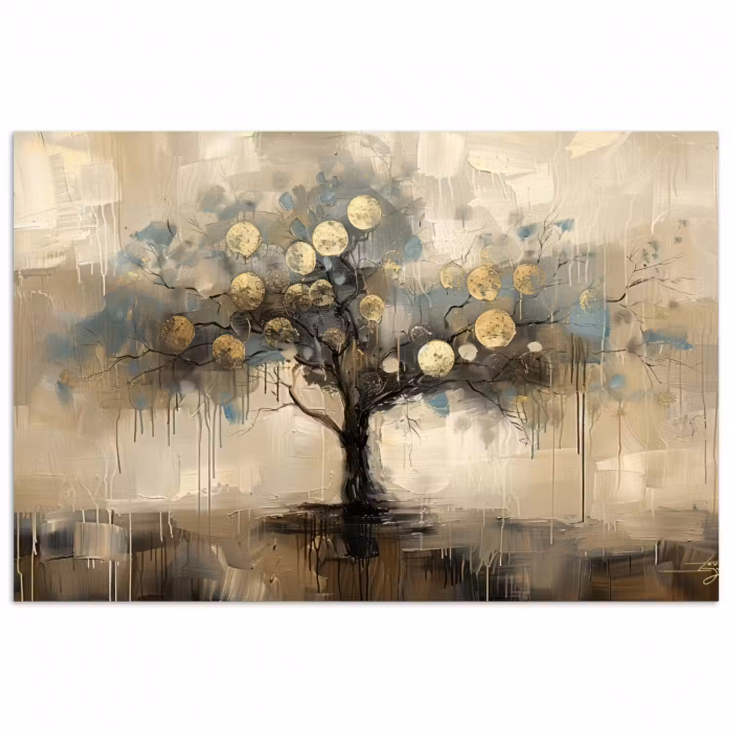 Poster - Beige - Abstrakt - Baum - Gold