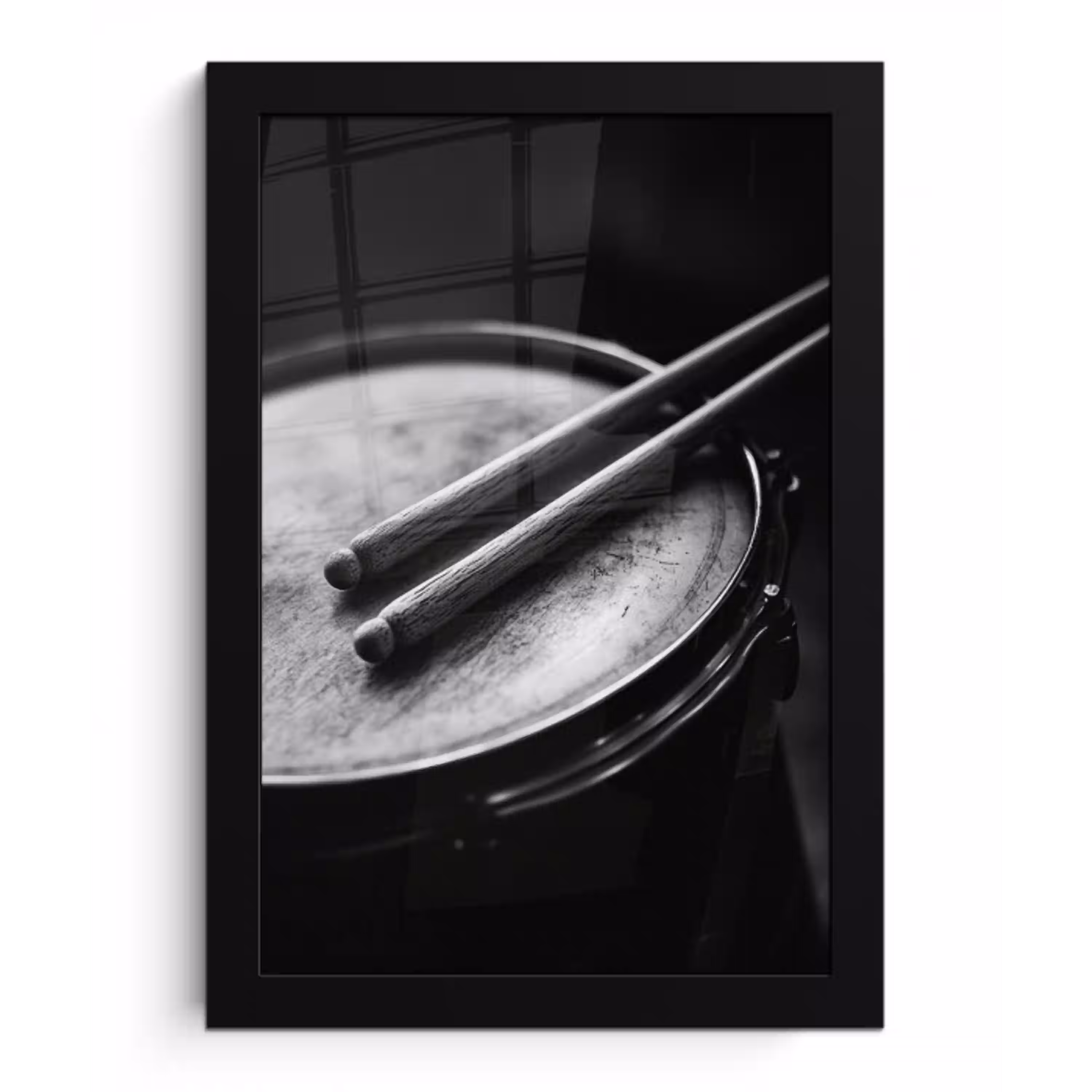 Trommel - Close-up - Drumstokken - Zwart fotolijst zwart zonder passe partout klein -3d