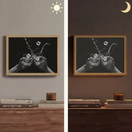 Whiskyglazen - Ijs - Spetters - Zwart Light Box met batterij (Wandlamp) middel -sfeer3