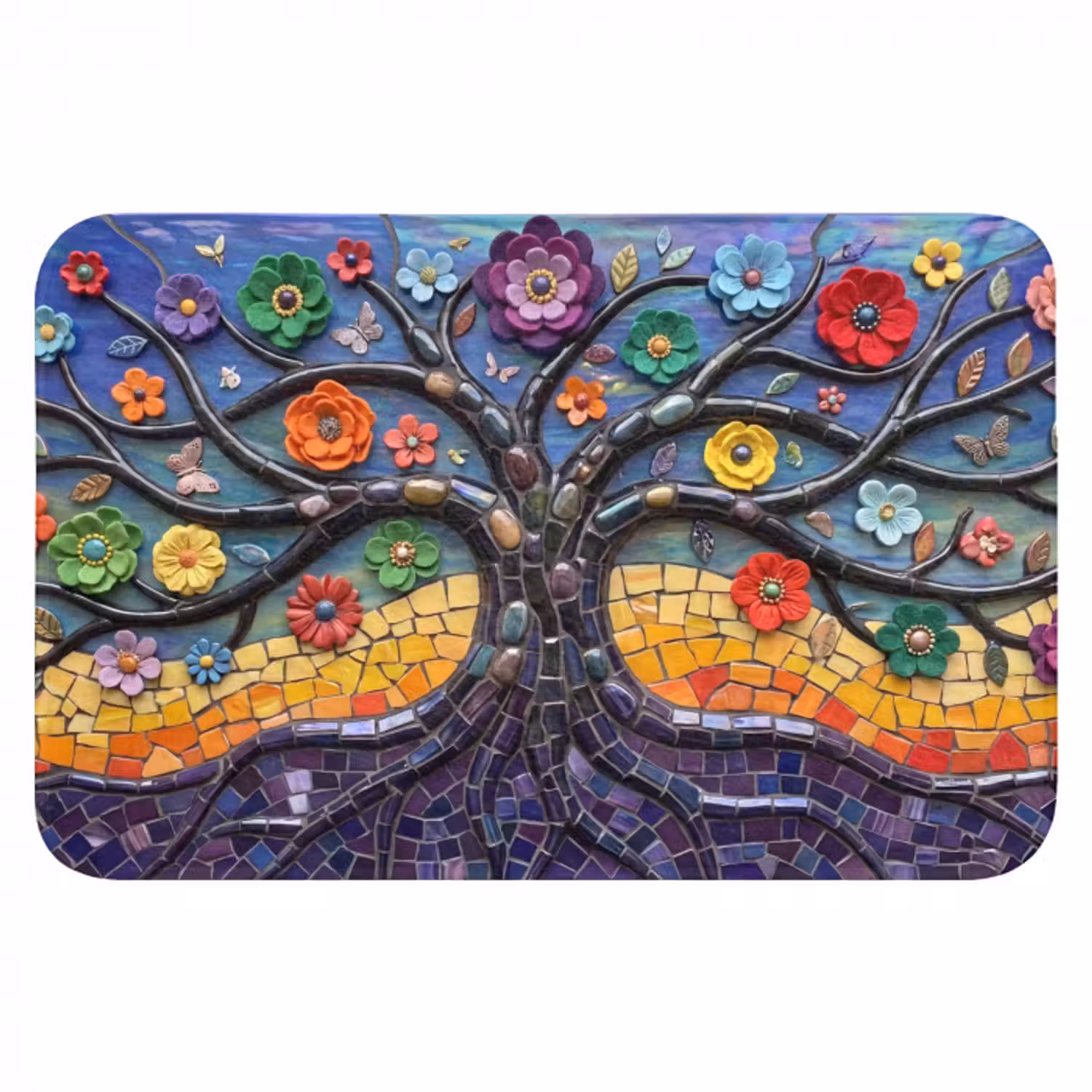 Badematte - Lebensbaum - Mosaik - Blumen - Bunt - Fröhlich