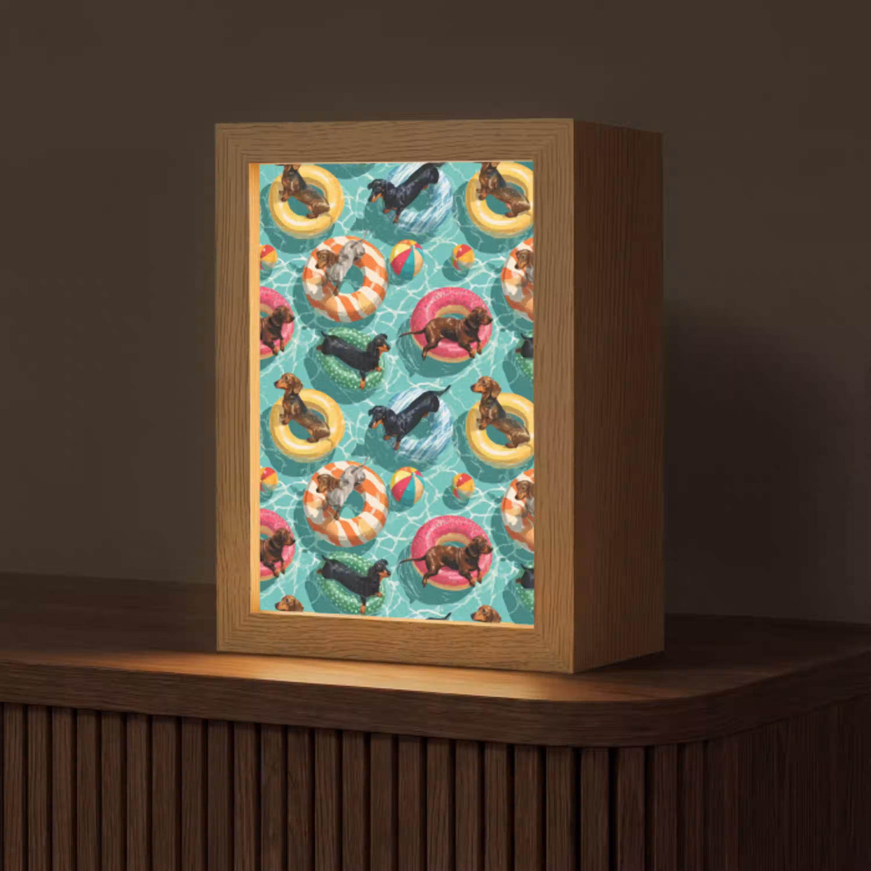 Teckels - Zwembad - Kleurrijk Light Box met kabel (Tafellamp) klein 925 -z3d_website