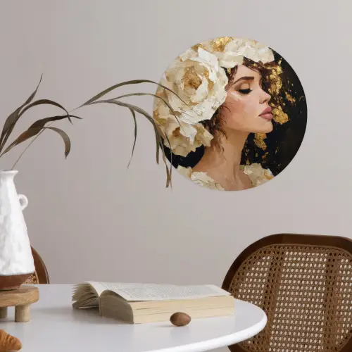 Abstract - Vrouw - Bloemen - Wit Wandcirkel behangsticker klein -sfeer3