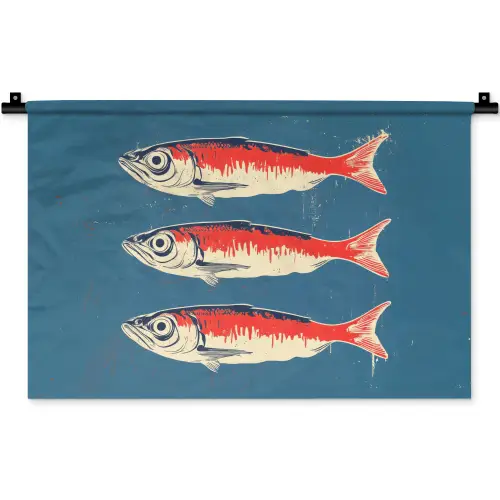 Vissen - Rood - Blauw Wandkleed katoen klein -zz3d