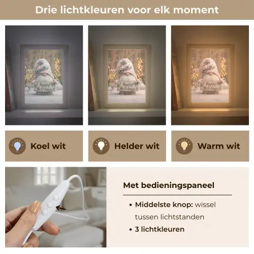 Kerst - Gnome - Bord - Kleurrijk Light Box met kabel (Tafellamp) klein -USP_lichtkleurNL