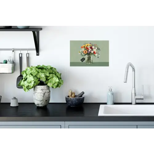 Bloemen - Vaas - Kaartje Muursticker klein -keuken