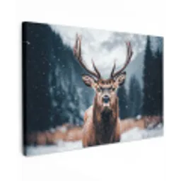 Hert - Dieren - Landschap - Winter - Sneeuw Tuinposter op houten frame 2 cm dik klein -3d