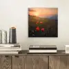 Bloemenveld - Gras - Bloemen - Planten - Zonsondergang - Oranje aluminium wit klein -sfeer1