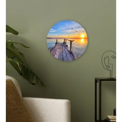 Water - Steiger - Vogels - Zonsondergang - Horizon Wandcirkel kunststof plaat 5mm dik klein -sfeer3