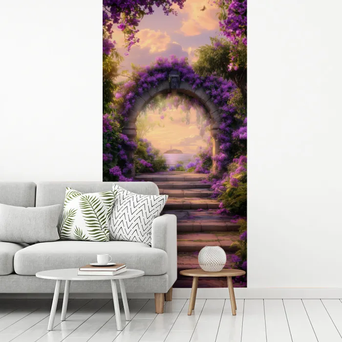 Poort - Paars - Bloemen fotobehang vinyl groot -woonkamer