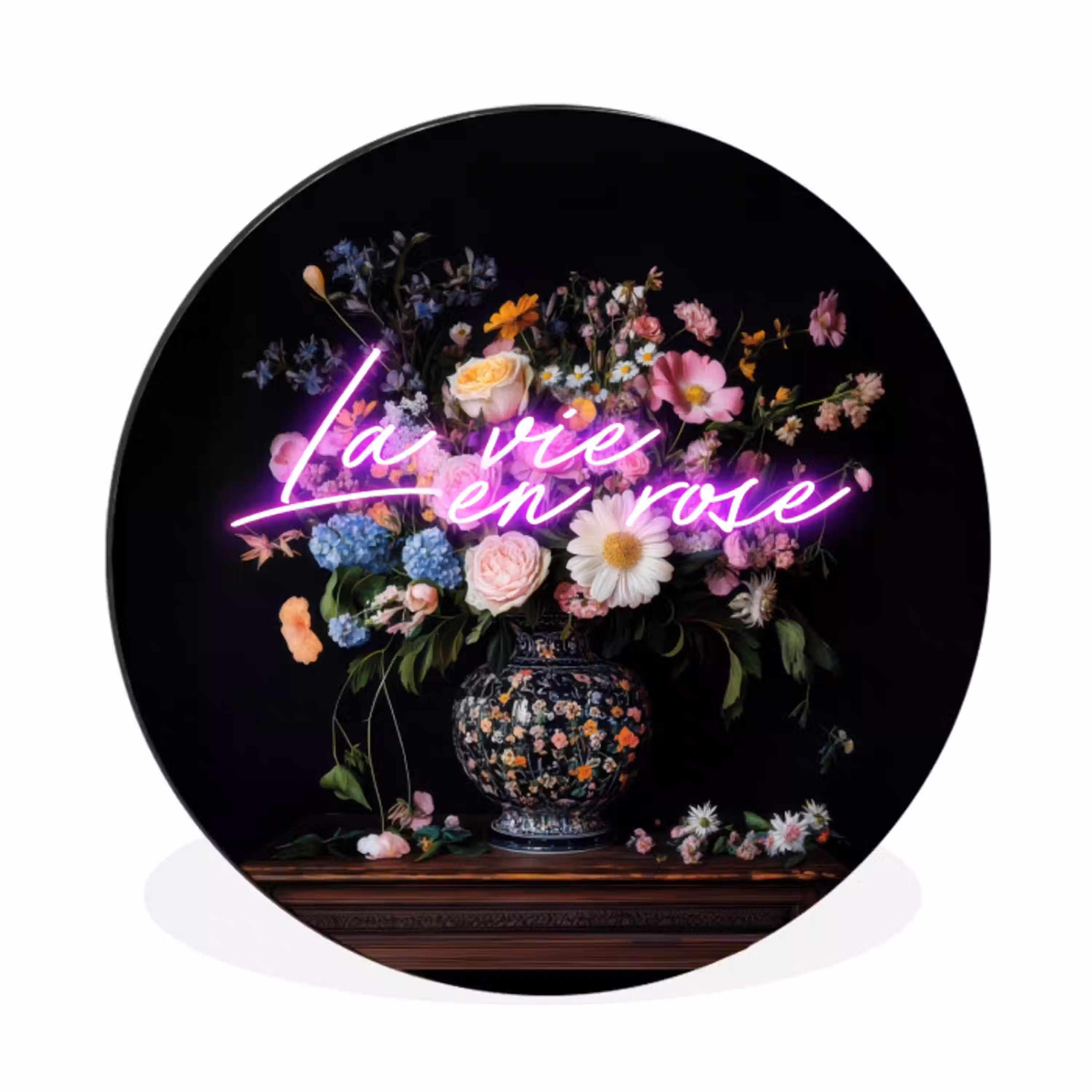 Neon - Vaas - Bloemen Wandcirkel aluminium klein -3d