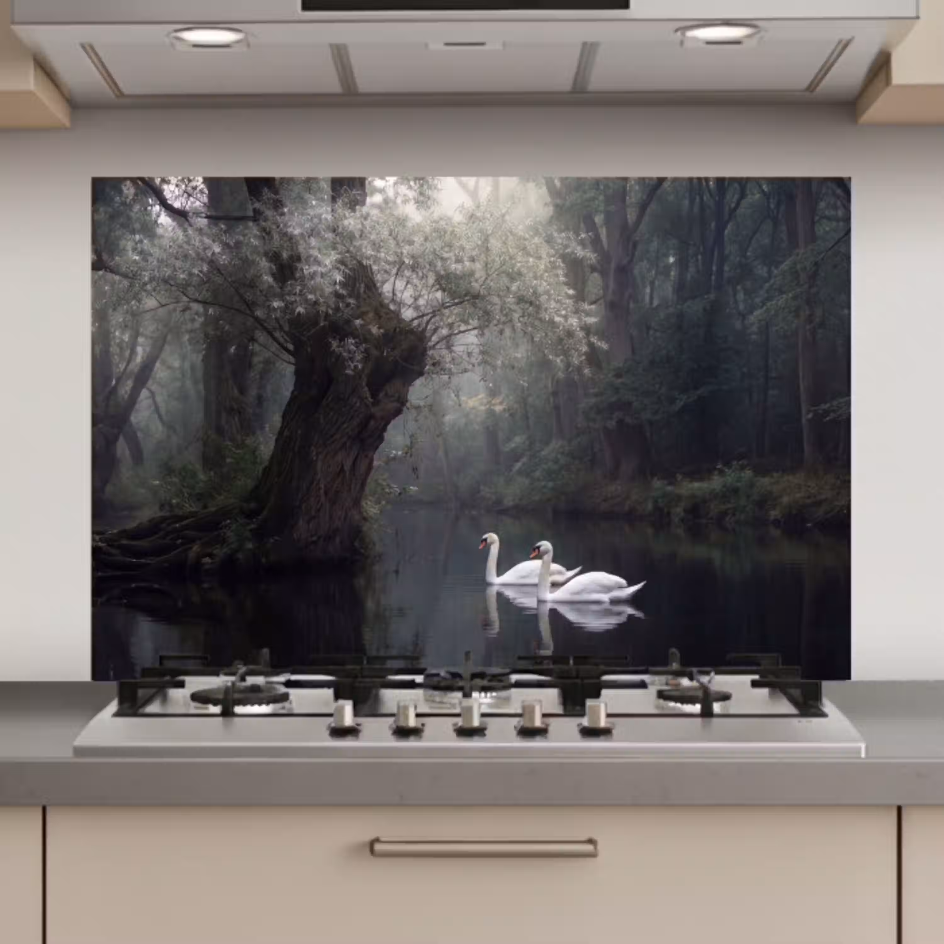 Zwanen - Rivier - Bos keuken achterwand spatscherm klein -3d_website