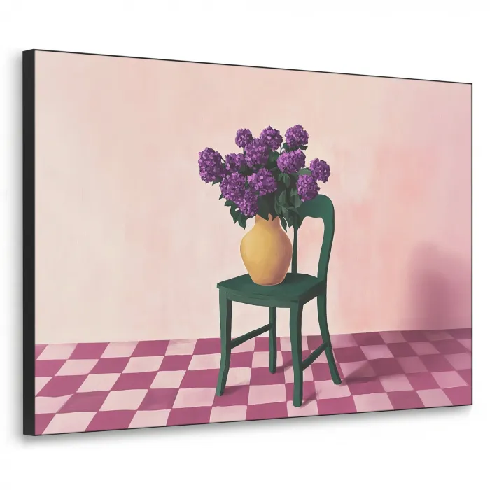 Stoel - Vaas - Bloemen - Geblokt Textielframe zwart klein -3d