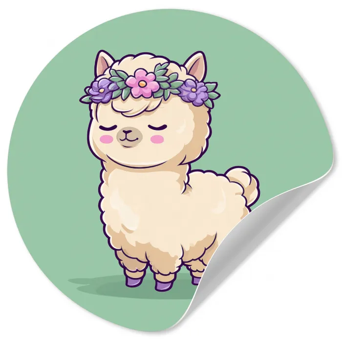 Alpaca - Groen - Bloemendiadeem Wandcirkel behangsticker klein -3d