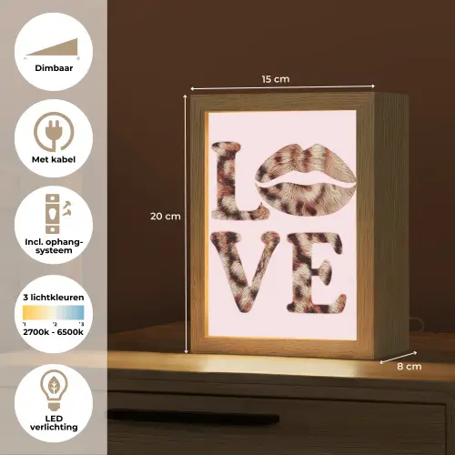 Tekst - Love - Pantervacht - Lichtroze Light Box met kabel (Tafellamp) klein -USP_NL