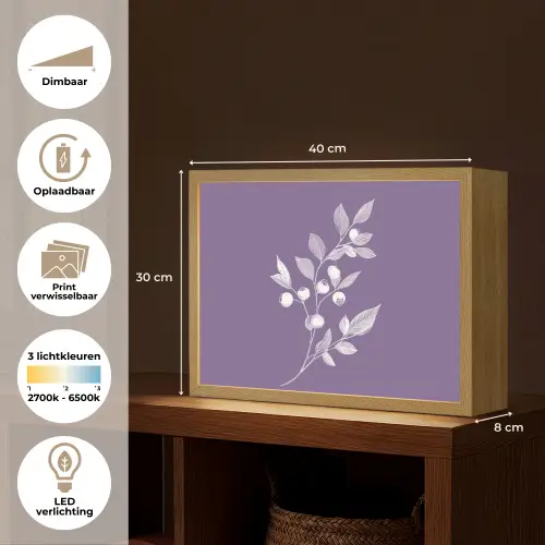Tak - Sierlijk - Bladeren - Minimalistisch Light Box met batterij (Wandlamp) middel -USP_websiteoverzichtNL