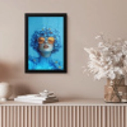 Vrouw - Bloem - Blauw - Modern - Bril - Portret fotolijst zwart zonder passe partout klein -sfeer5