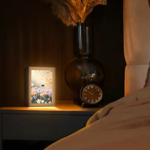 Viooltjes - bij - Zonlicht Light Box met kabel (Tafellamp) klein -sfeer1