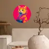 Kat - Kimono - Bloemen - Roze Wandcirkel behangsticker klein -sfeer1