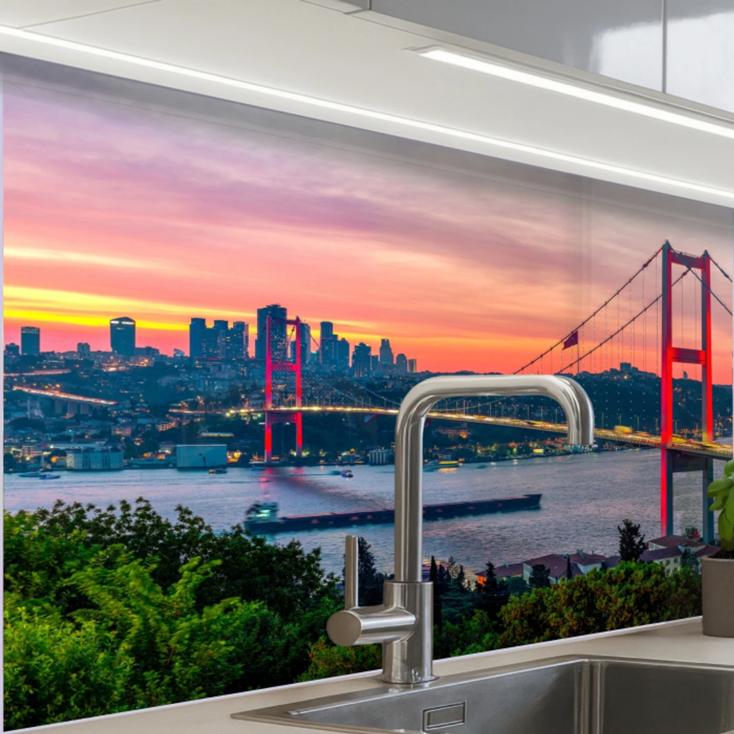 Brug - Rood - Skyline - Water keuken achterwand 2 middel -zzzz3d_schuin