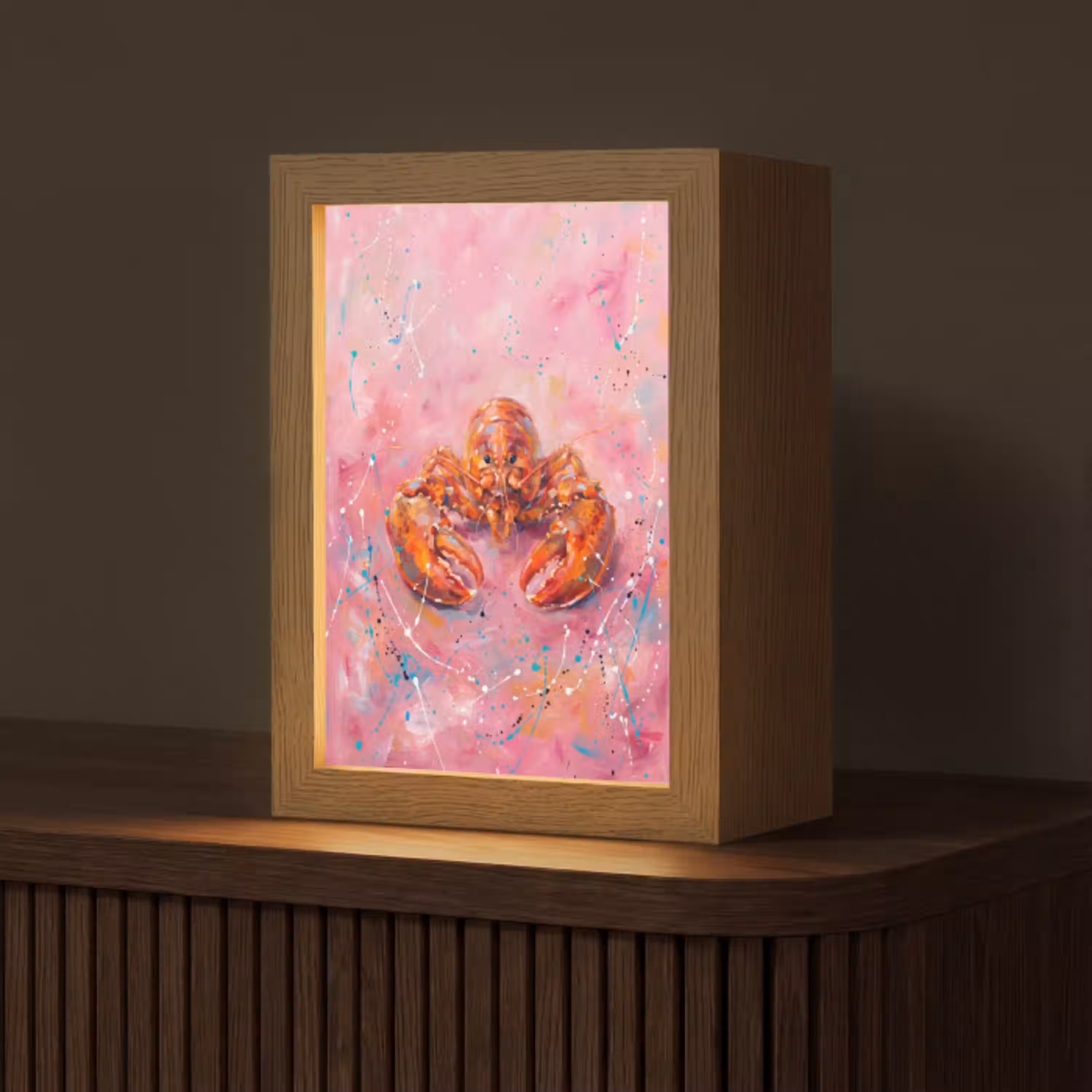 Zeeleven - Kreeft - Spatters - Abstract - Roze Light Box met kabel (Tafellamp) klein -z3d_website