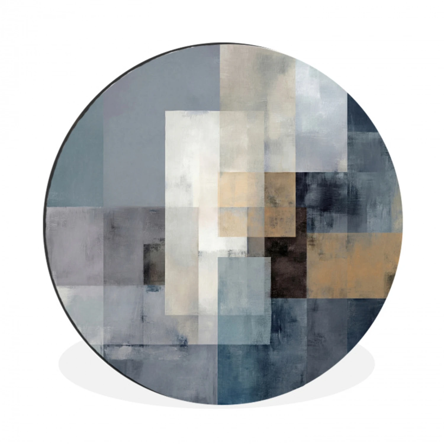 Rechthoeken - Abstract - Blauw Wandcirkel aluminium klein -3d