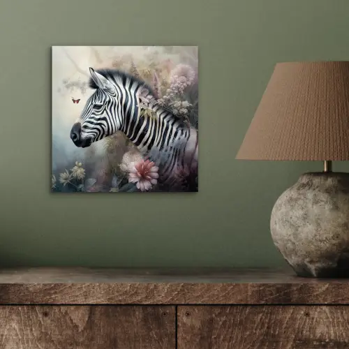 Zebra - Wilde dieren - Vlinder - Bloemen aluminium wit klein -sfeer2