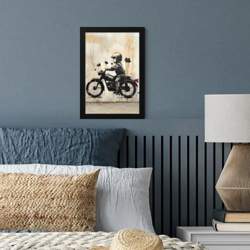 Vintage - Street art - Motor - Jongen - Graffiti - Zwart - Banksy fotolijst zwart zonder passe partout klein -sfeer3